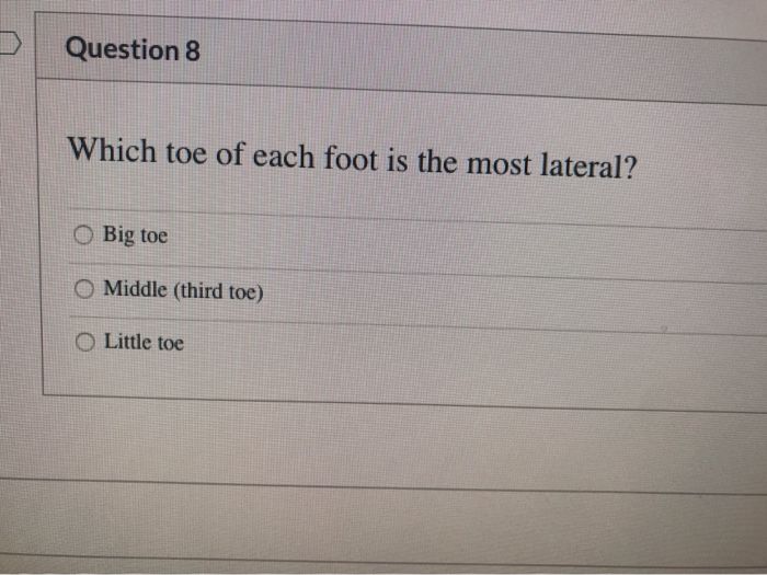 Solved Question 8 Which toe of each foot is the most