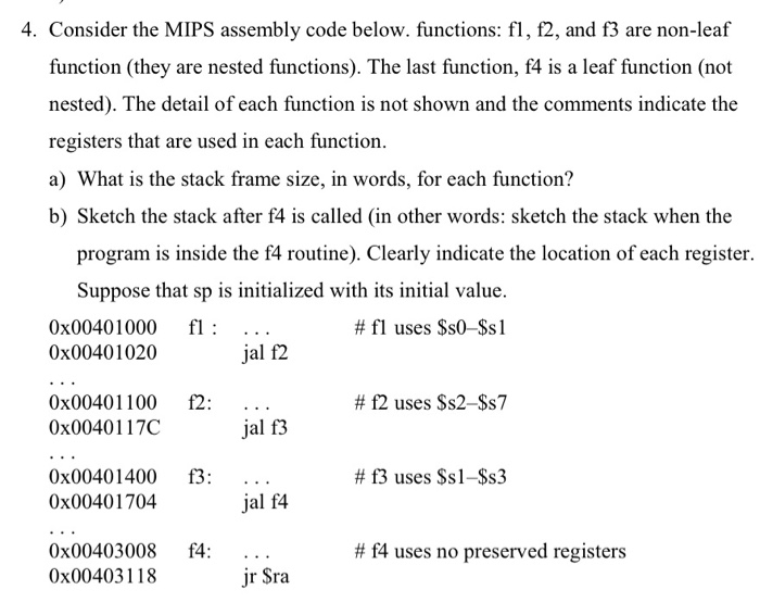 4. Consider the MIPS assembly code below. functions: | Chegg.com