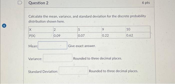 mean variance and standard deviation of a discrete probability distribution calculator