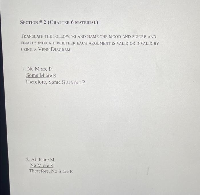 SECTION #2 (CHAPTER 6 MATERIAL) TRANSLATE THE | Chegg.com