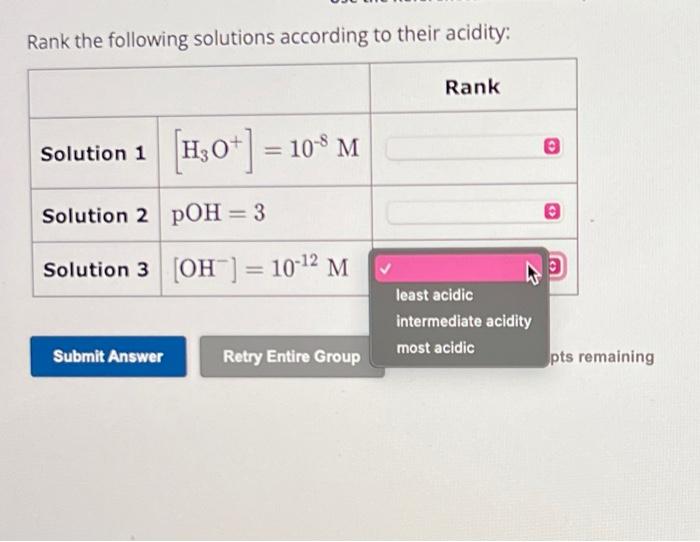 Solved Rank the following solutions according to their | Chegg.com