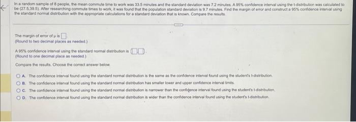 Solved In a random sample of 6 people, the mean commute teme | Chegg.com