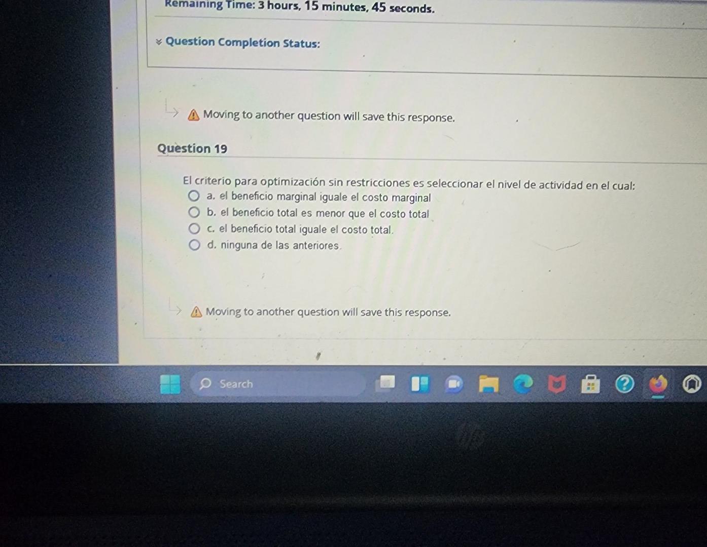 Moving to another question will save this response. uestion 19 El criterio para optimización sin restricciones es seleccionar