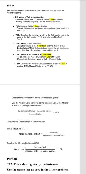 Part 2A Calculate the Molality of the solution based | Chegg.com