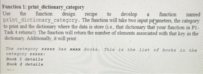 Solved a Function 1: print_dictionary_category Use the | Chegg.com