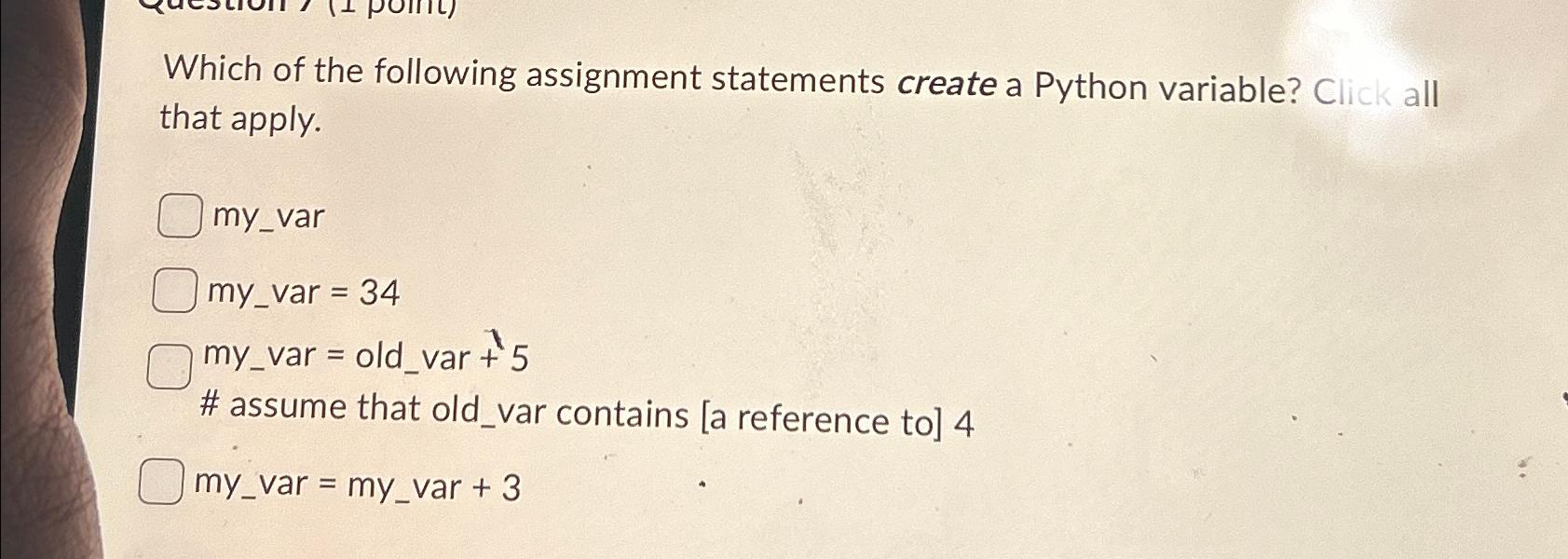 Solved Which of the following assignment statements create a | Chegg.com