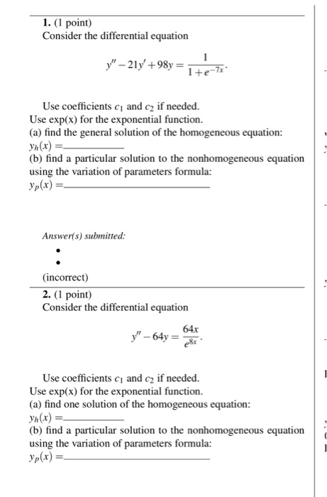 Solved 1. (1 point) Consider the differential equation 1 y" | Chegg.com