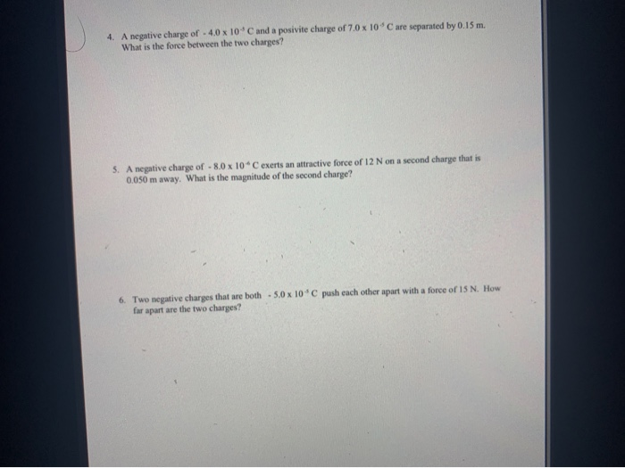 Solved 1. A negative charge of 2.0 C and a positive charge