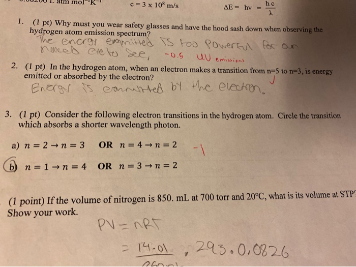 Solved 0 002uul Atm Mol R 1 C 3 X 108 M S Ae Hv 1 1 Chegg Com