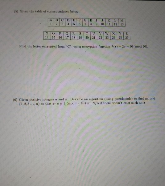 Solved 5 Given The Table Of Correspondence Below A B C Chegg Com