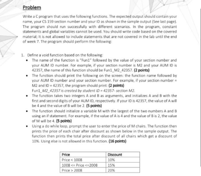 Solved Problem Write a C program that uses the following | Chegg.com