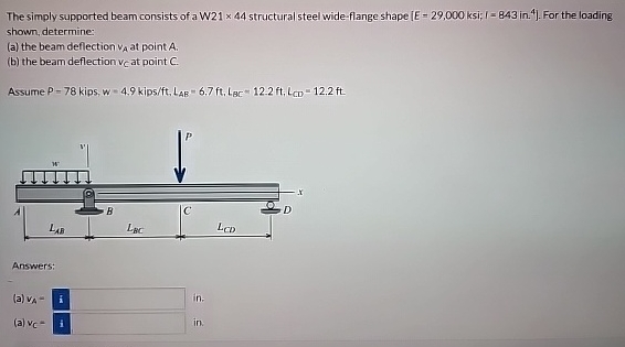 Solved The simply supported beam consists of a W21 ×44 | Chegg.com