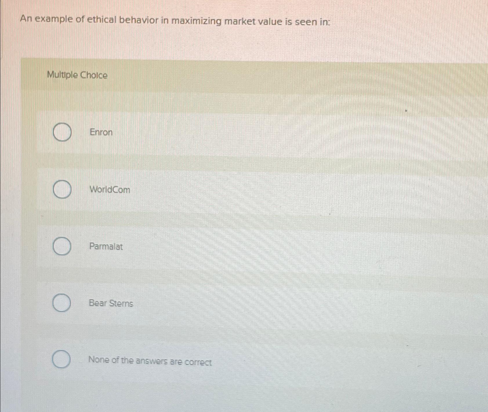 Solved An example of ethical behavior in maximizing market | Chegg.com