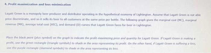 4. Profit maximization and loss minimization
Lagatt Green is a monopoly beer producer and distributor operatimg in the hypoth