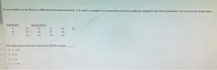 Solved To test whether of not there is a difference between | Chegg.com