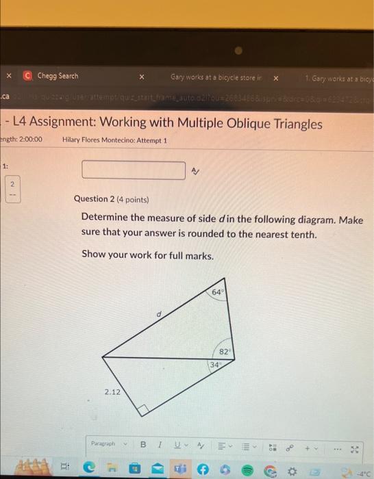 Solved Question 2 ( 4 Points) Determine The Measure Of Side | Chegg.com