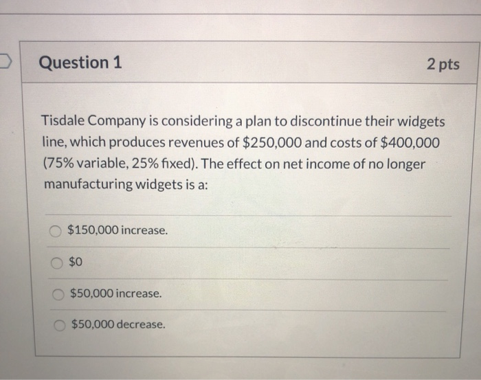Solved Question 1 2 pts Tisdale Company is considering a