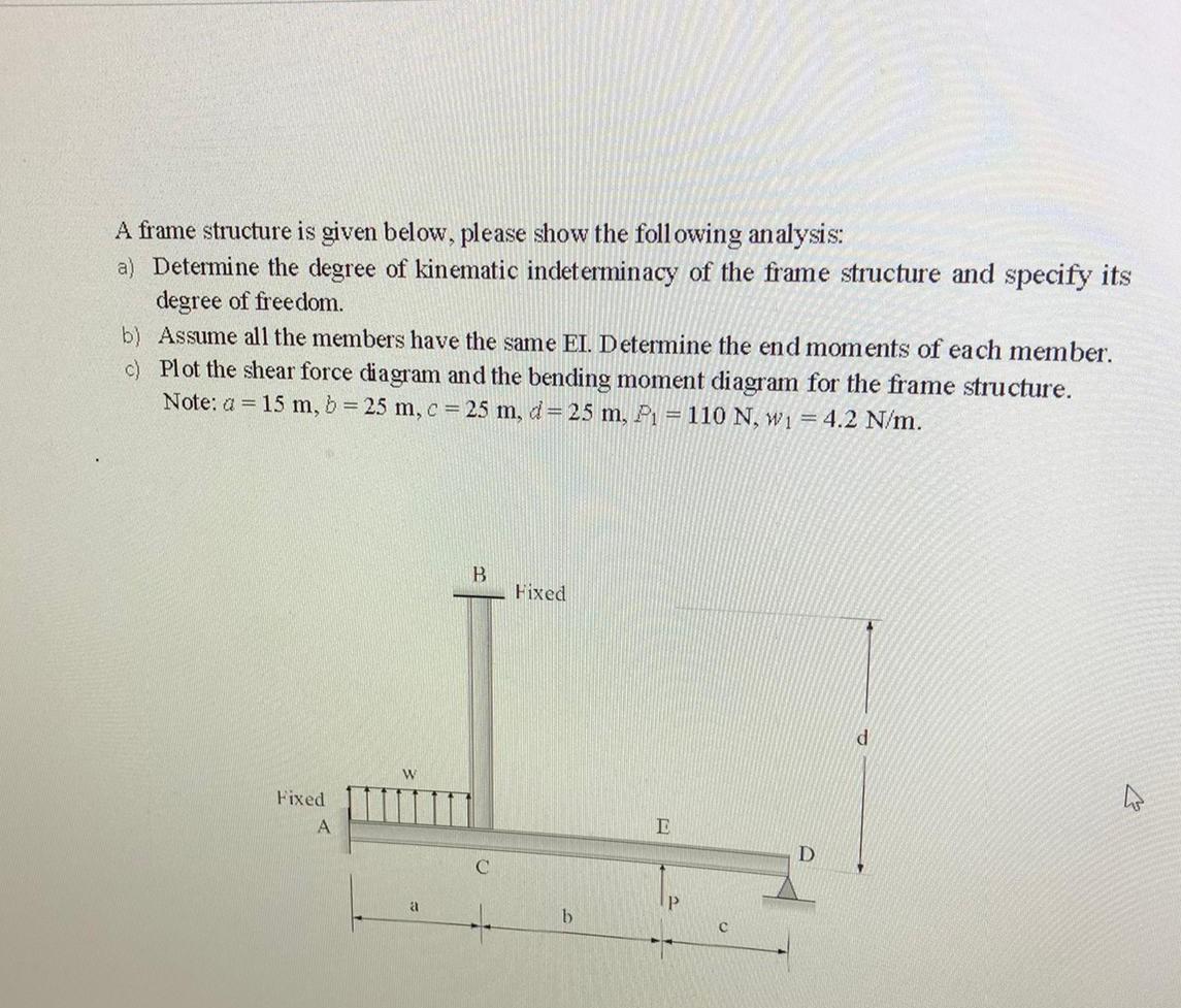 Solved A frame structure is given below, please show the | Chegg.com