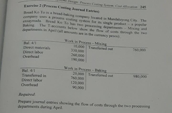 Solved II. Exercises Exercise 1 (Process Costing And Job | Chegg.com