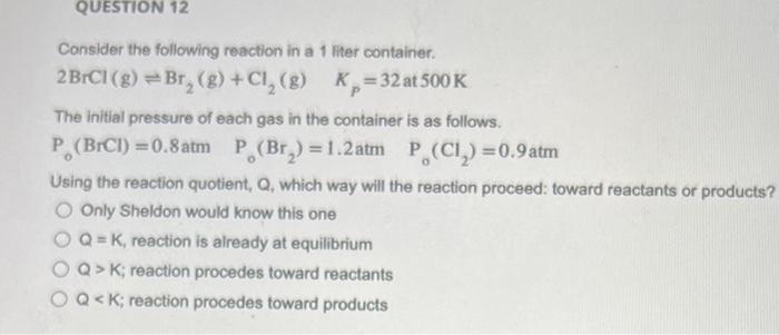 Solved Consider the following reaction in a 1 liter | Chegg.com