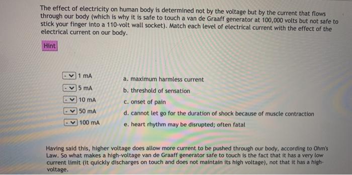Solved The effect of electricity on human body is determined | Chegg.com