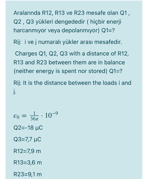 Solved Aralar nda R12 R13 ve R23 mesafe olan Q1 Q2 Q3 Chegg