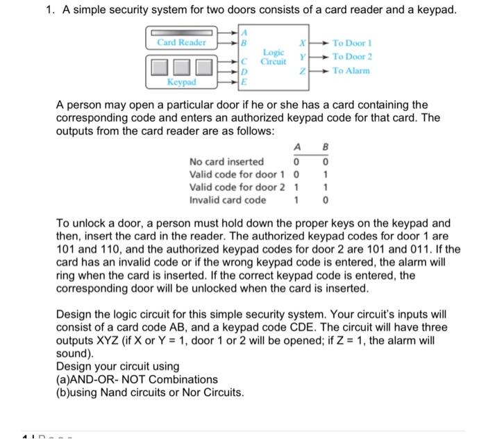 Solved A simple security system for two doors consists of a | Chegg.com