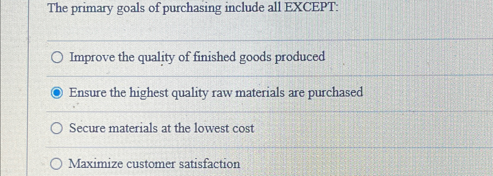 The Primary Goals Of Purchasing Include All Except