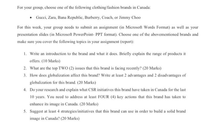 Solved For your group choose one of the following Chegg