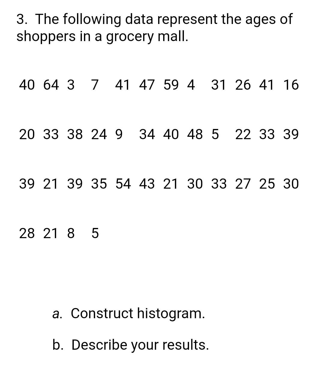 Solved 3. The following data represent the ages of shoppers 