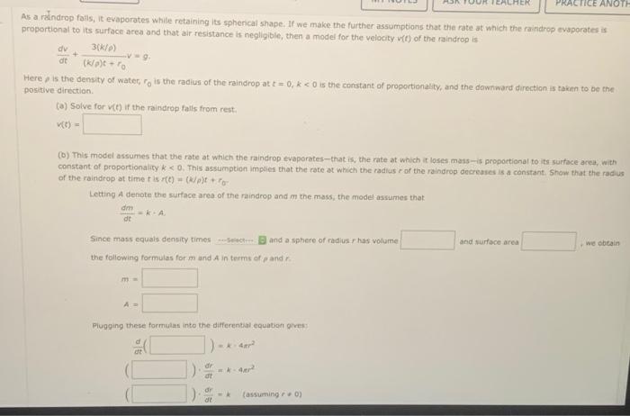 Solved A5 a raindrop fatis, it evaporates while retaining | Chegg.com