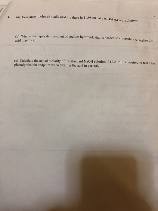 Solved VOLUMETRIC ANALYSIS PRELAB ASSIGNMENT Name