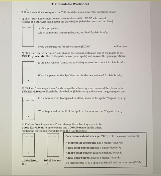 Solved TLC Simulator Worksheet Follow instructions to