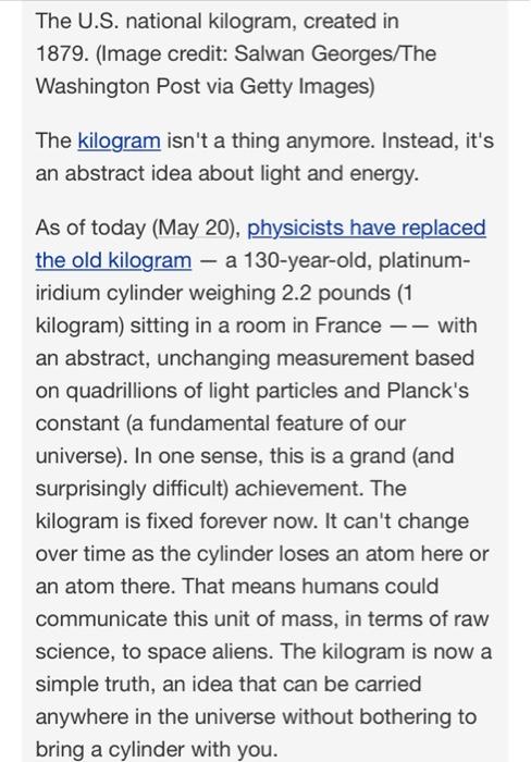 Solved The U.S. national kilogram, created in 1879. (Image | Chegg.com