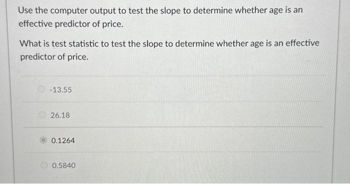 Solved Data were collected on the age (in years) and price | Chegg.com