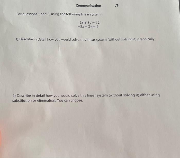 Solved For questions 1 and 2, using the following linear | Chegg.com