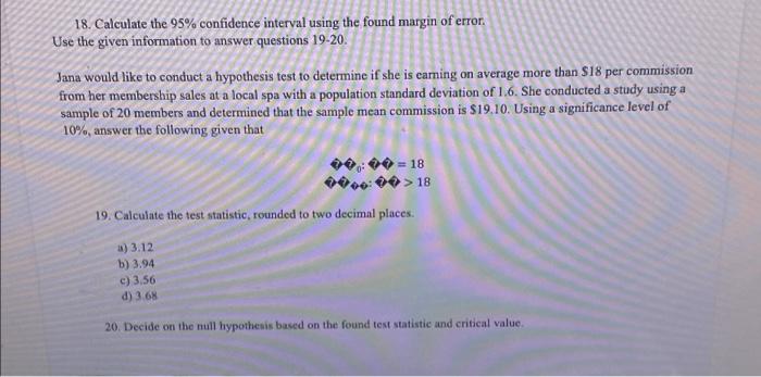 Solved 3 18. Calculate the 95% confidence interval using the | Chegg.com