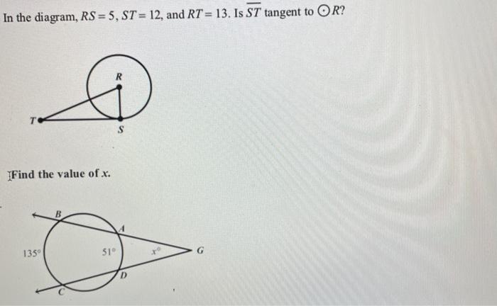 Solved In the diagram, RS = 5, ST = 12, and RT = 13. Is ST | Chegg.com