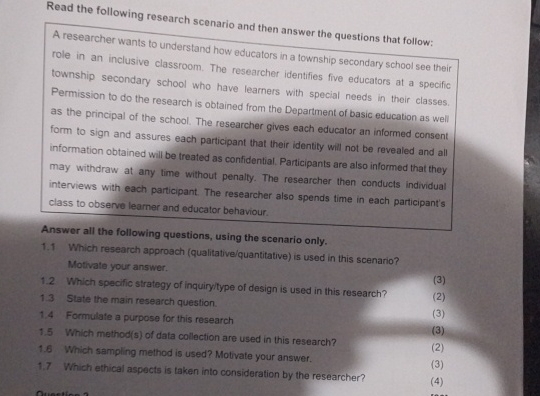 Solved Read the following research scenario and then answer | Chegg.com
