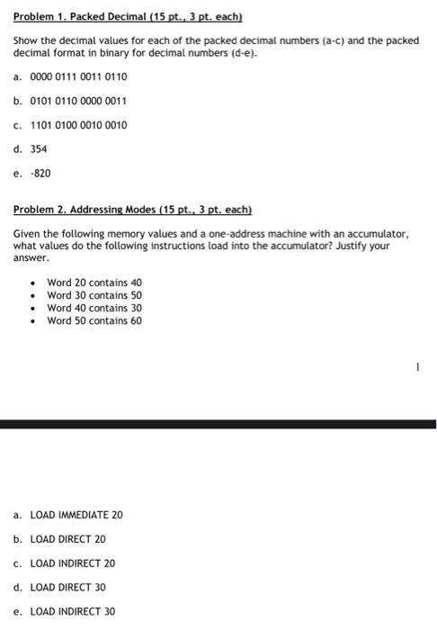 Solved Problem 1. Packed Decimal (15 pt., 3 pt. each) Show | Chegg.com