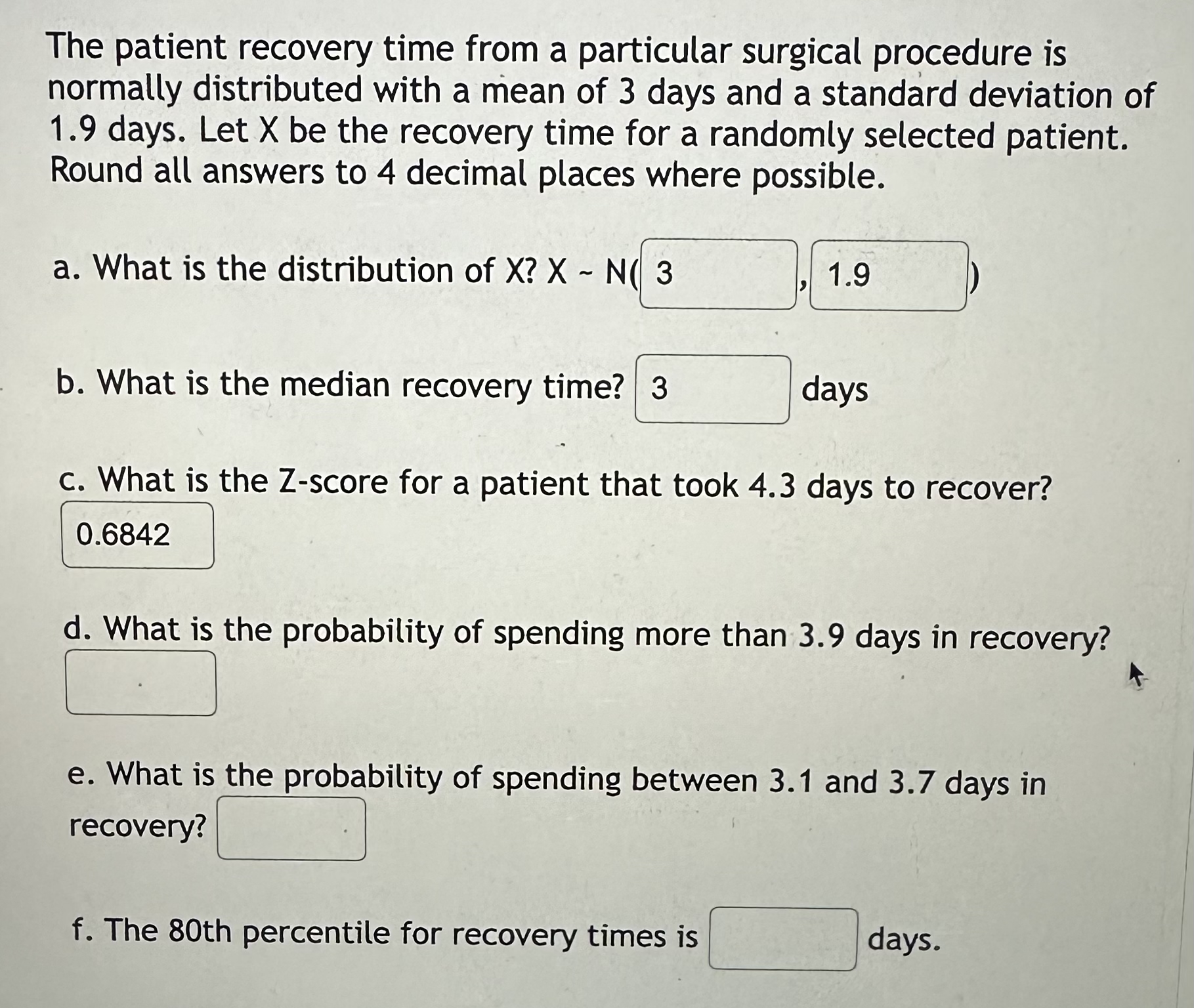 Solved The patient recovery time from a particular surgical | Chegg.com