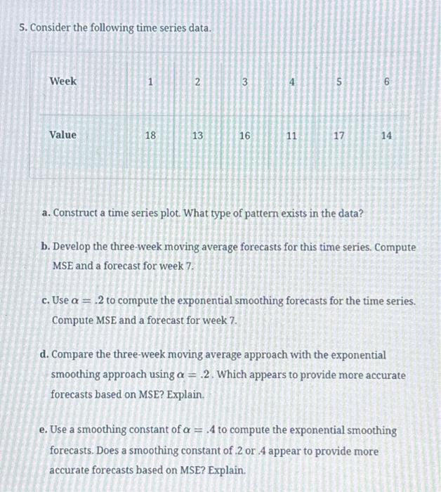 Solved 5. Consider the following time series data. a. | Chegg.com