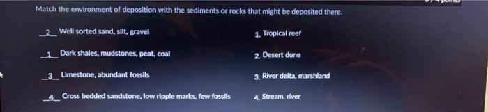 Solved Match the environment of deposition with the | Chegg.com