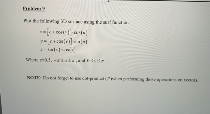 Solved Problem 9 Plot the following 3D surface using the | Chegg.com
