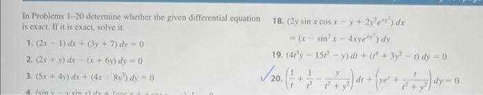 Solved In Problems 1-20 determine whether the given | Chegg.com
