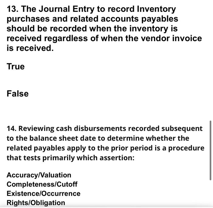 Solved 13. The Journal Entry to record Inventory purchases