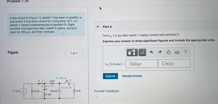 Solved Problem 7.79 In the circuit in (Figuro 1), switch 1 | Chegg.com
