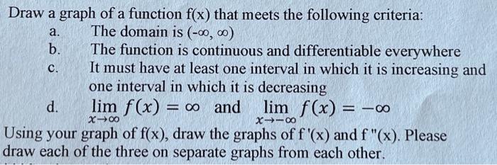 Solved Draw a graph of a function f(x) that meets the | Chegg.com