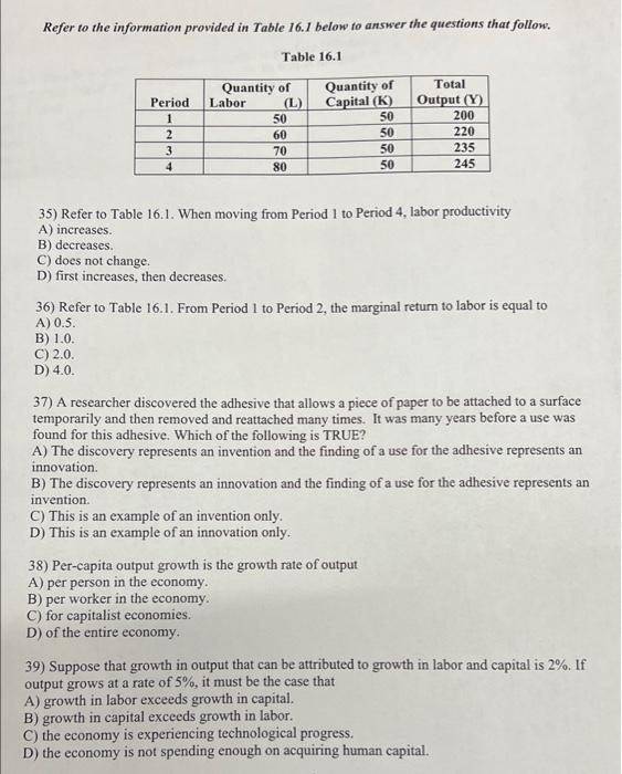 Solved Refer to the information provided in Table 16.1 below | Chegg.com