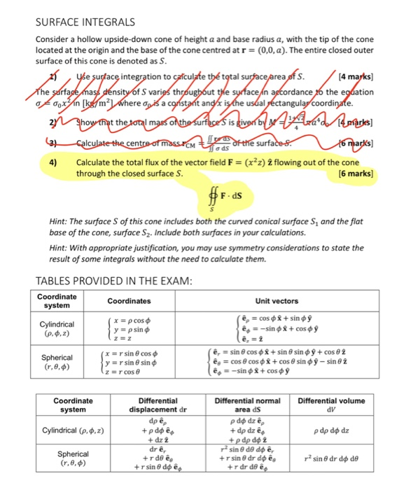 Solved Surface Integrals Consider A Hollow Upside Down Co Chegg Com